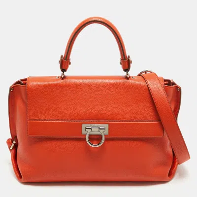 Ferragamo Leather Large Sofia Top Handle Bag In Orange