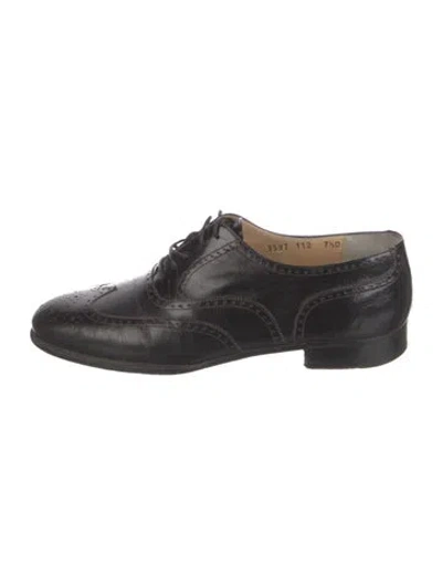 Pre-owned Ferragamo Leather Lasercut Accents Brogues In Black