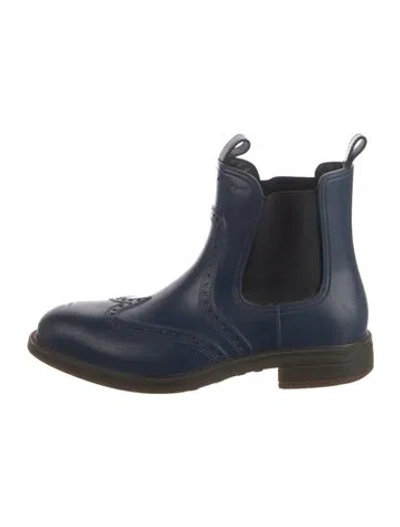 Pre-owned Ferragamo Leather Lasercut Accents Chelsea Boots In Blue