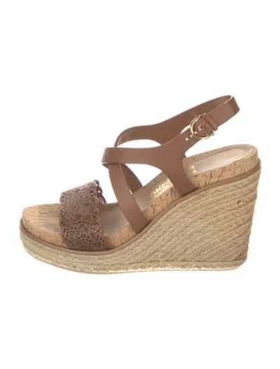 Pre-owned Ferragamo Leather Lasercut Accents Espadrilles In Brown