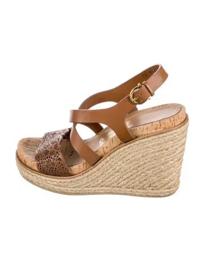 Pre-owned Ferragamo Leather Lasercut Accents Espadrilles In Brown