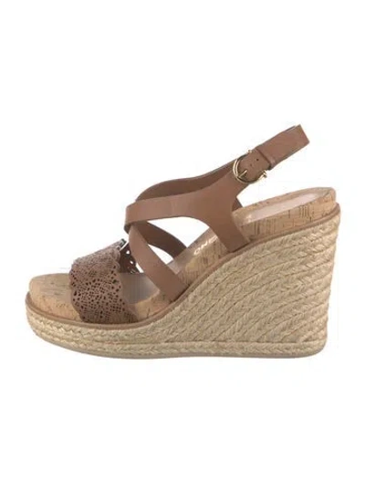 Pre-owned Ferragamo Leather Lasercut Accents Espadrilles In Brown