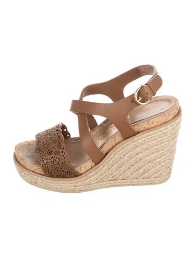 Pre-owned Ferragamo Leather Lasercut Accents Espadrilles In Brown