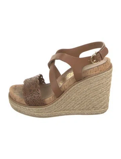 Pre-owned Ferragamo Leather Lasercut Accents Espadrilles In Brown