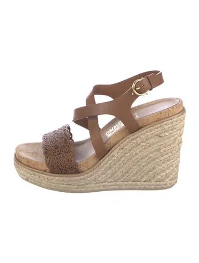 Pre-owned Ferragamo Leather Lasercut Accents Espadrilles In Neutral