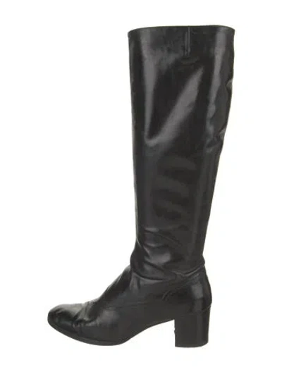 Pre-owned Ferragamo Leather Lasercut Accents Riding Boots In Black