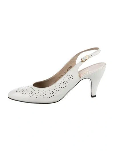 Pre-owned Ferragamo Leather Lasercut Accents Slingback Pumps In White