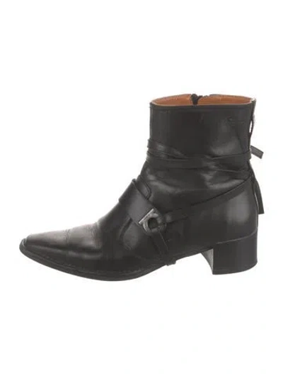 Pre-owned Ferragamo Leather Leather Trim Embellishment Combat Boots In Black