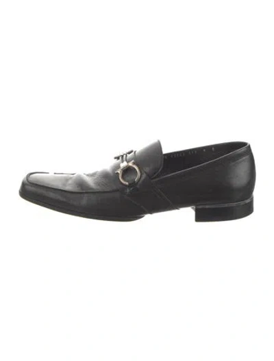 Pre-owned Ferragamo Leather Leather Trim Embellishment Loafers In Black