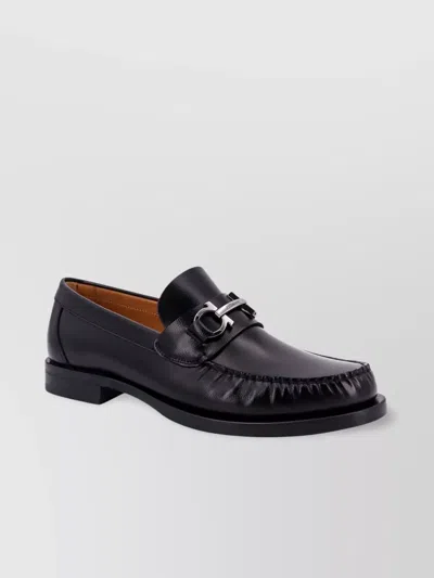 Ferragamo Leather Loafer Metal Buckle Detail In Black