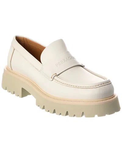 Ferragamo Leather Loafer In White