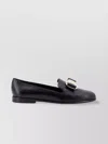Ferragamo Leather Loafer With Decorative Buckle And Bow In Black