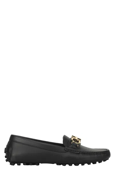 Ferragamo Leather Loafers In Black
