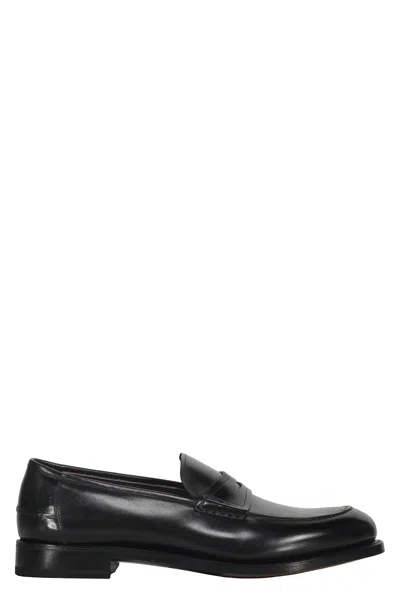 Ferragamo Leather Loafers In Black