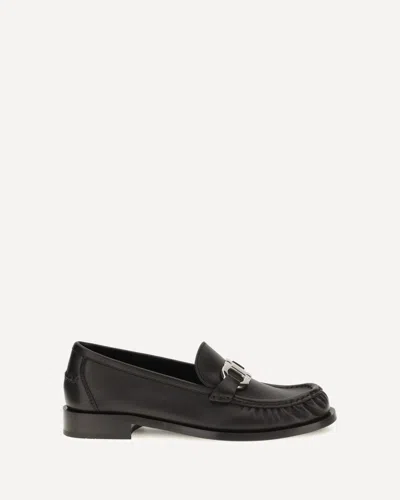 Ferragamo Leather Loafers In Black