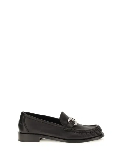 Ferragamo Leather Loafers In Black