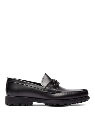 Ferragamo Leather Loafers In Black