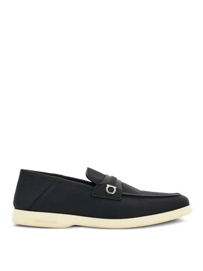 Ferragamo Deconstructed Gancini-detailed Suede Loafers In Black