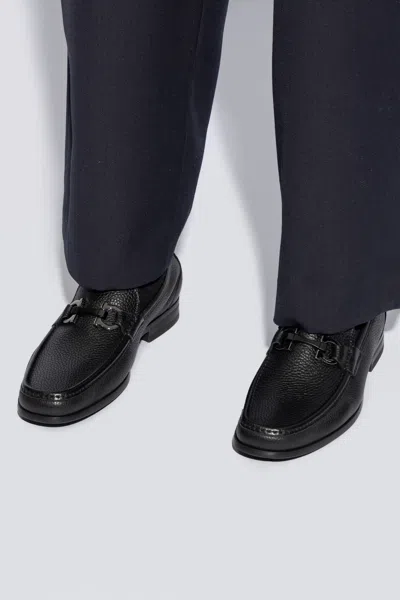 Ferragamo Leather Loafers In Black
