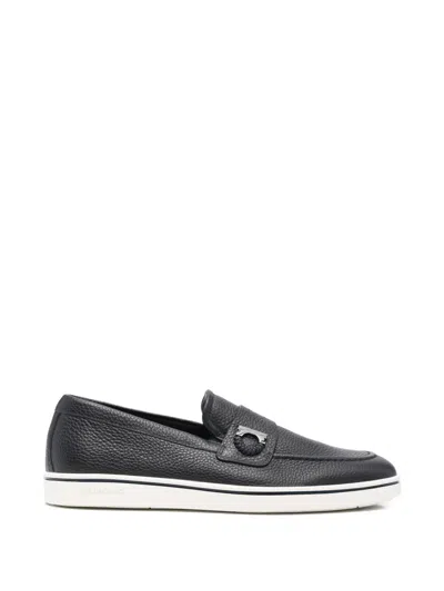 Ferragamo Tancredi Loafers Round Toe Rubber Sole Textured In Black
