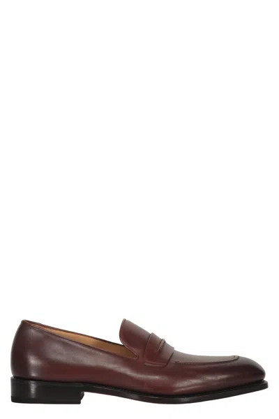 Ferragamo Leather Loafers In Brown