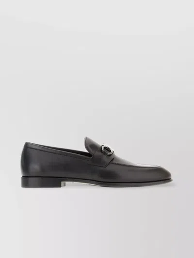 Ferragamo Leather Loafers Buckle Round Toe In Black