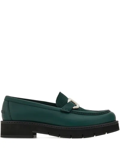 Ferragamo Leather Loafers In Green