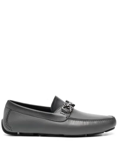 Ferragamo Leather Loafers In Grey