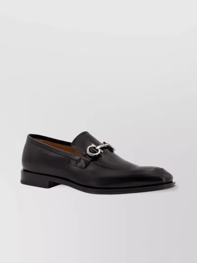 Ferragamo Leather Loafers Metal Detail In Black