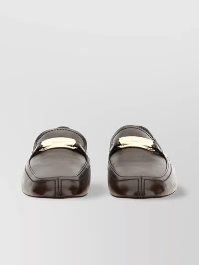 Ferragamo Leather Loafers Metallic Accent Round Toe