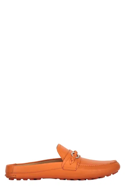 Ferragamo Leather Loafers In Orange