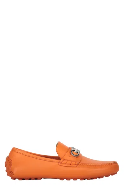Ferragamo Leather Loafers In Orange