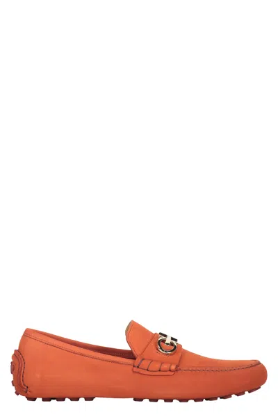 Ferragamo Leather Loafers In Orange