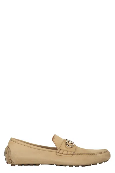 Ferragamo Leather Loafers In Sand
