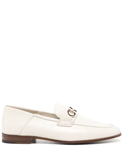 Ferragamo Man Loafers Ivory Size 5.5 Leather In White