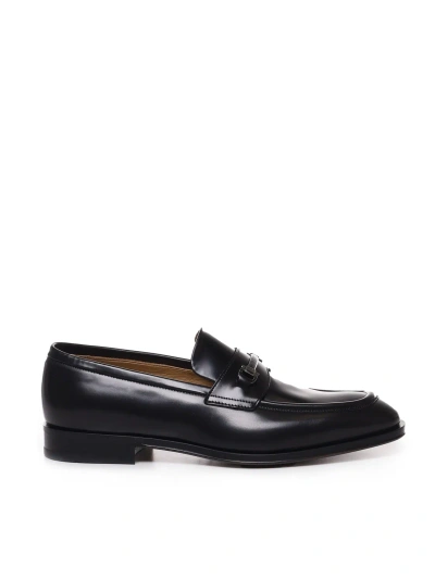 Ferragamo Leather Loafers With Gancini In Black