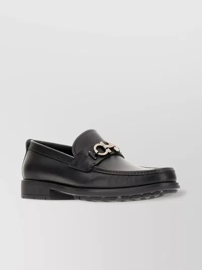 FERRAGAMO LEATHER LOAFERS WITH METAL ACCENTS