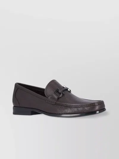 Ferragamo Leather Loafers With Metal Bit Detail In Grey
