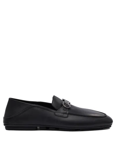 Ferragamo Leather Loafers With Subtle Buckle Detail In Black