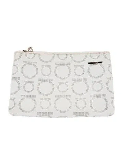 Pre-owned Ferragamo Leather Logo Cosmetic Bag In White