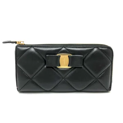 Pre-owned Ferragamo Leather Long Wallet (bi-fold) () In Black