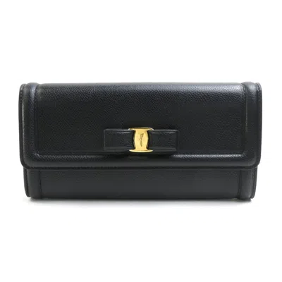 Pre-owned Ferragamo Leather Long Wallet (bi-fold) () In Black