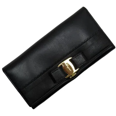 Pre-owned Ferragamo Leather Long Wallet (bi-fold) () In Black