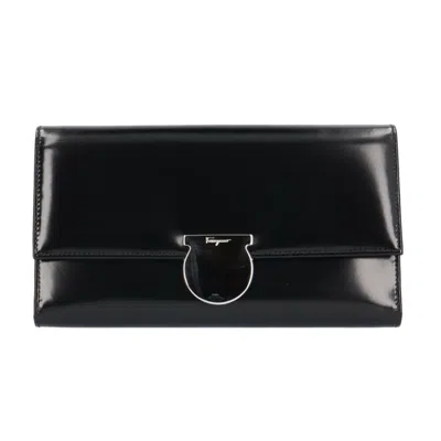 Pre-owned Ferragamo Leather Long Wallet (bi-fold) () In Black