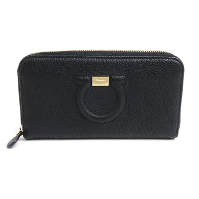 Pre-owned Ferragamo Leather Long Wallet (bi-fold) () In Black