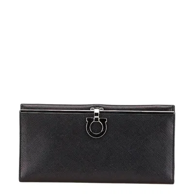 Pre-owned Ferragamo Leather Long Wallet (bi-fold) () In Black