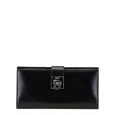 Pre-owned Ferragamo Leather Long Wallet (bi-fold) () In Black