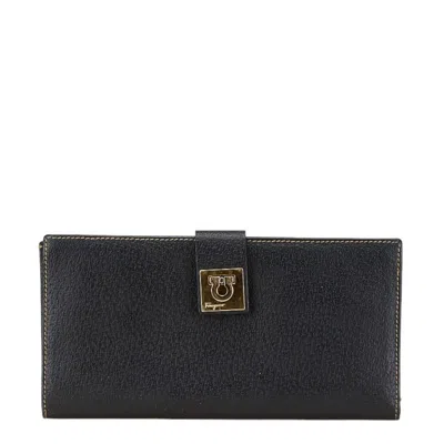 Pre-owned Ferragamo Leather Long Wallet (bi-fold) () In Black