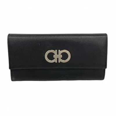 Pre-owned Ferragamo Leather Long Wallet (bi-fold) () In Black