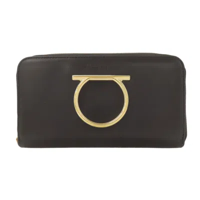 Pre-owned Ferragamo Leather Long Wallet (bi-fold) () In Black